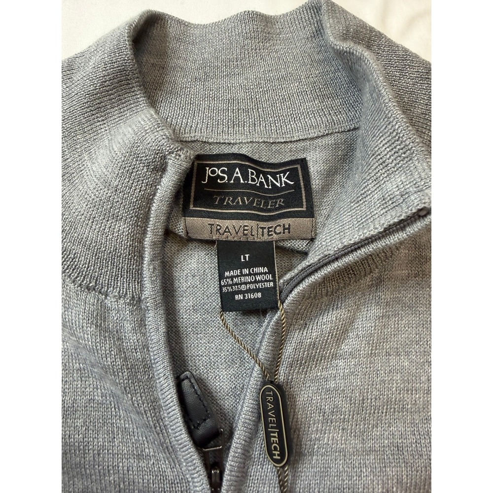 Jos A Bank Traveler Performance Merino Full Zip Sweater Gray Travel Tech NWT New